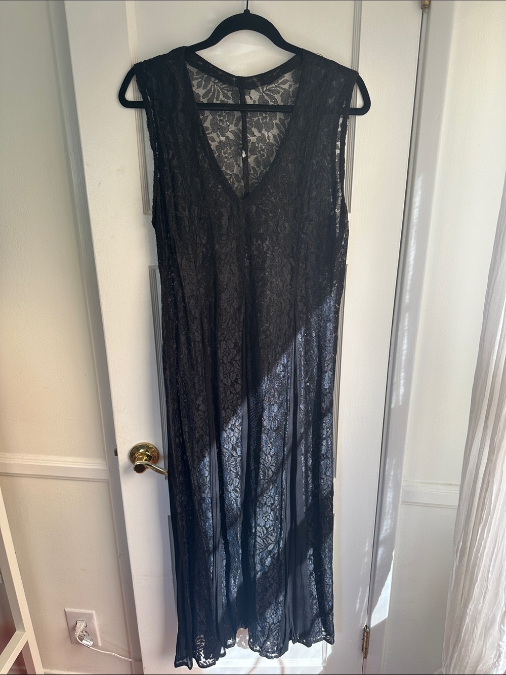 Vintage Black Lace Maxi Dress with Godet Skirt - XL